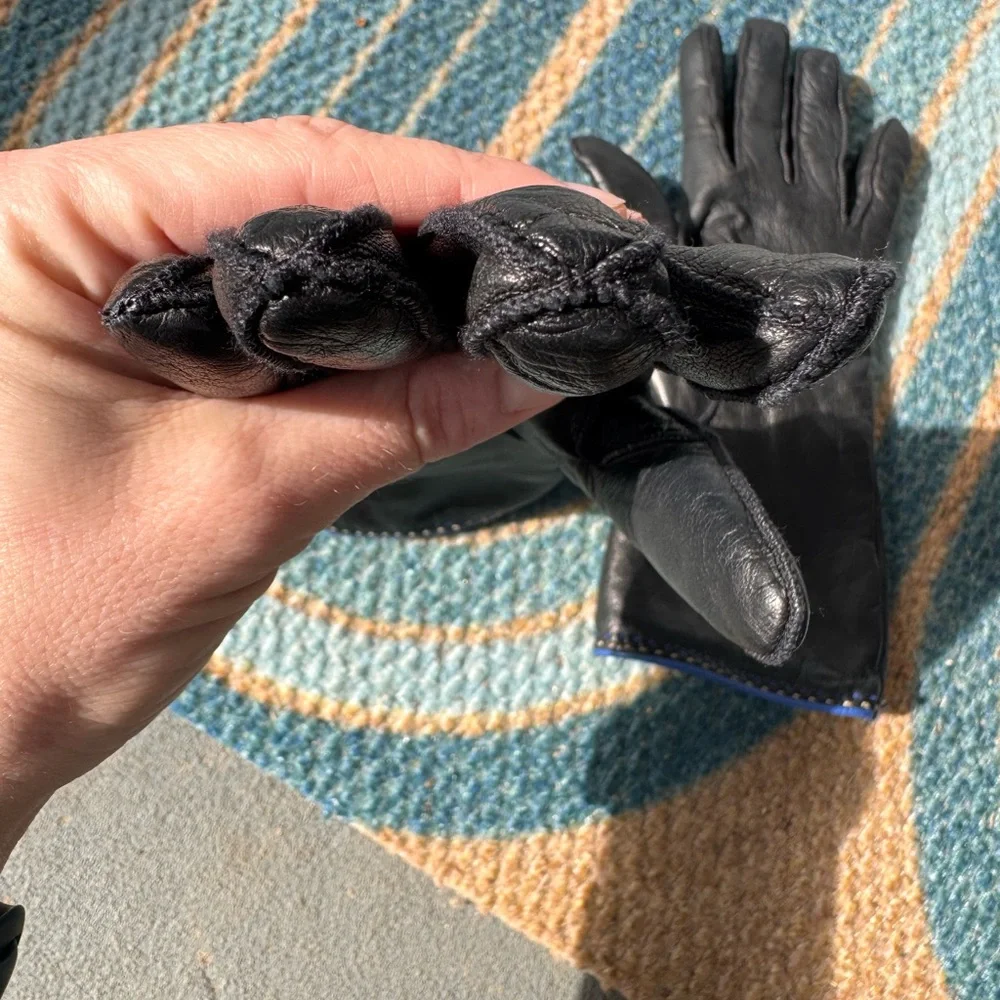Coach Black Leather Gloves with Cashmere Lining & Blue Trim size 7.5